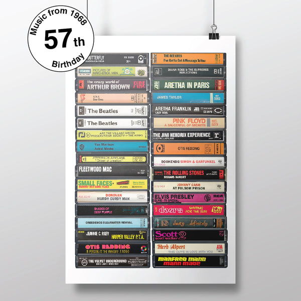 Music from 1968 - 57th Birthday Gift - Customized Print - Born in 1968 - Year you were Born