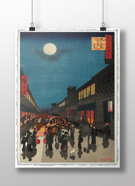 Catbus at Night: Studio Ghibli & Japanese Print Mashup
