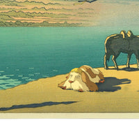 Mountain at Sunset with Heen: Studio Ghibli & Japanese Print Mashup, Howl's Moving Castle